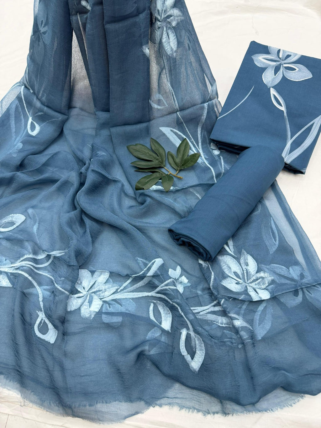 Blue Floral Cotton Suit Set