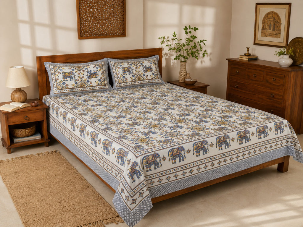 Elephant Print Cotton King Size Bedsheet (90*108)