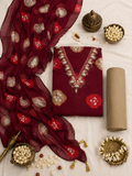 Bandhej Print Cotton Unstitched Suit Set with Pure Chiffon Dupatta