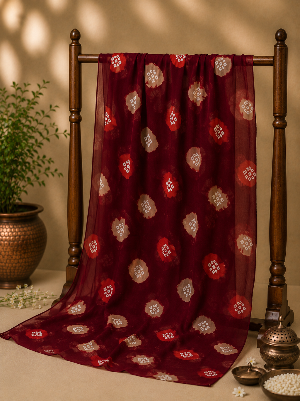 Bandhej Print Cotton Unstitched Suit Set with Pure Chiffon Dupatta