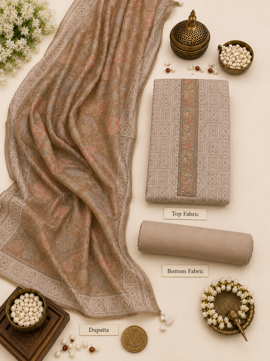 Jhamdhani Cotton Unstitched Suit with Jhamdhani Cotton Dupatta