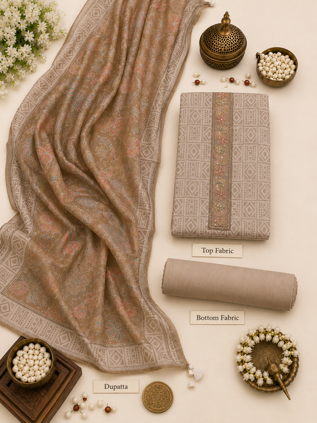 Jhamdhani Cotton Unstitched Suit with Jhamdhani Cotton Dupatta