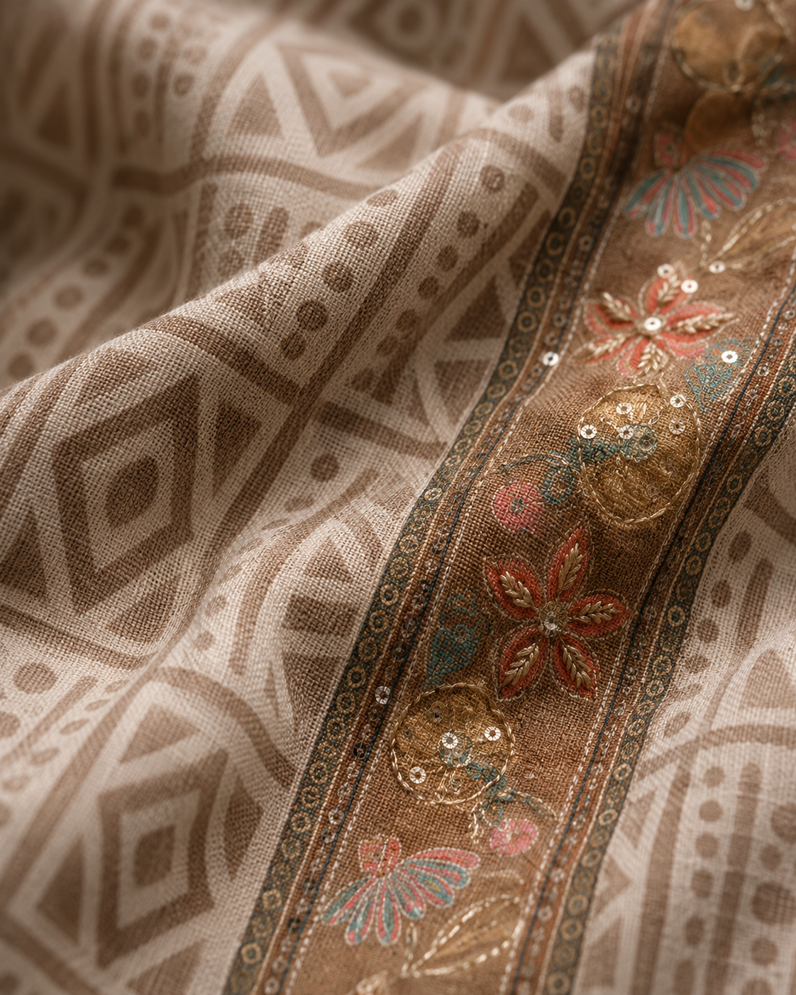Jhamdhani Cotton Unstitched Suit with Jhamdhani Cotton Dupatta