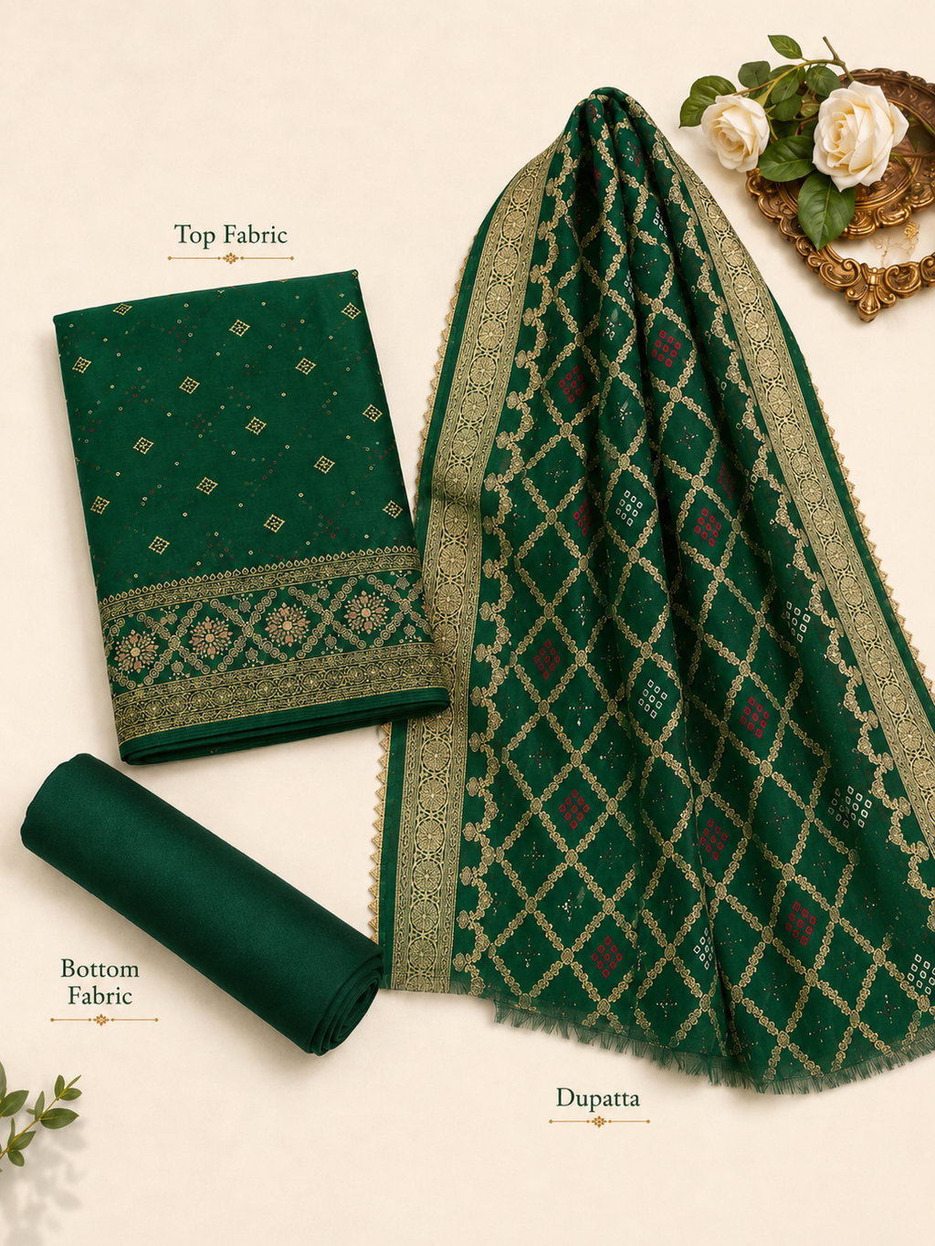 Zari Bagh Bandhej Unstitched Suit