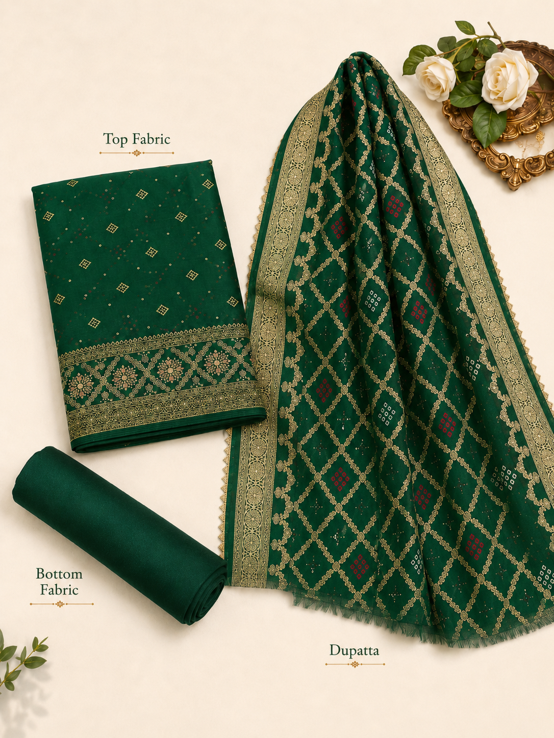 Zari Bagh Bandhej Unstitched Suit
