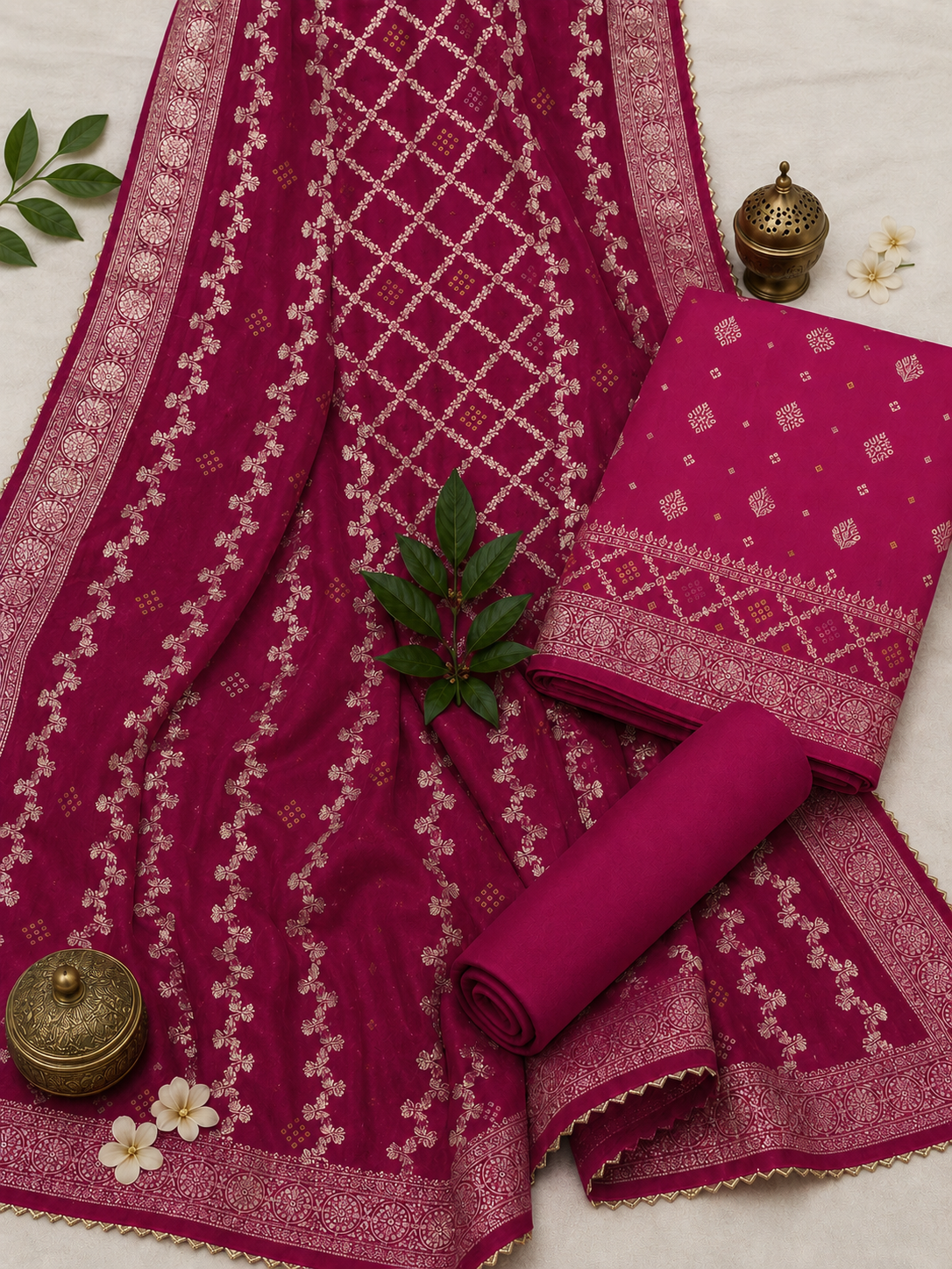 Rani Noor Bandhej Unstitched Suit Set