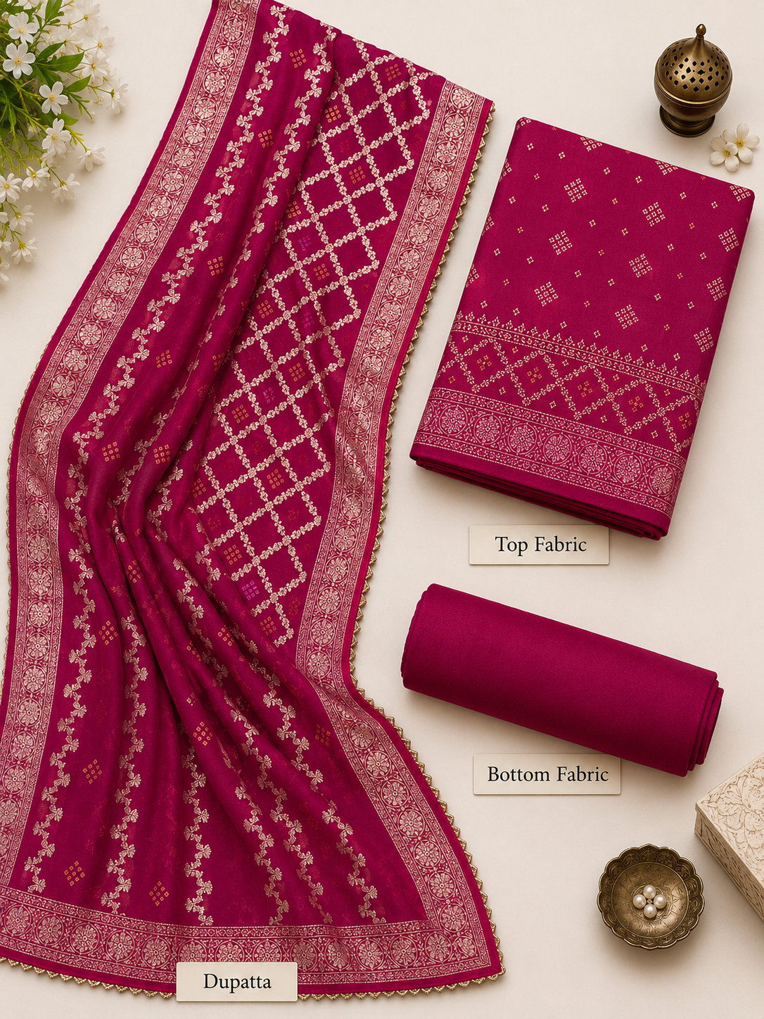 Rani Noor Bandhej Unstitched Suit Set
