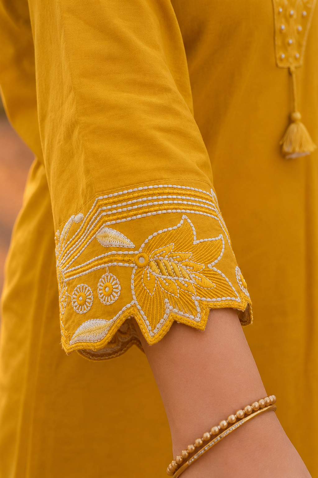 Mustard Bloom Cotton Embroidered Suit Set