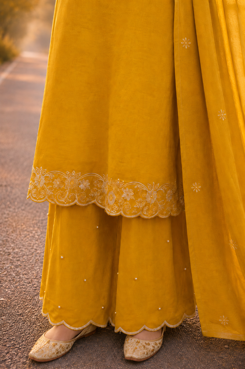 Mustard Bloom Cotton Embroidered Suit Set