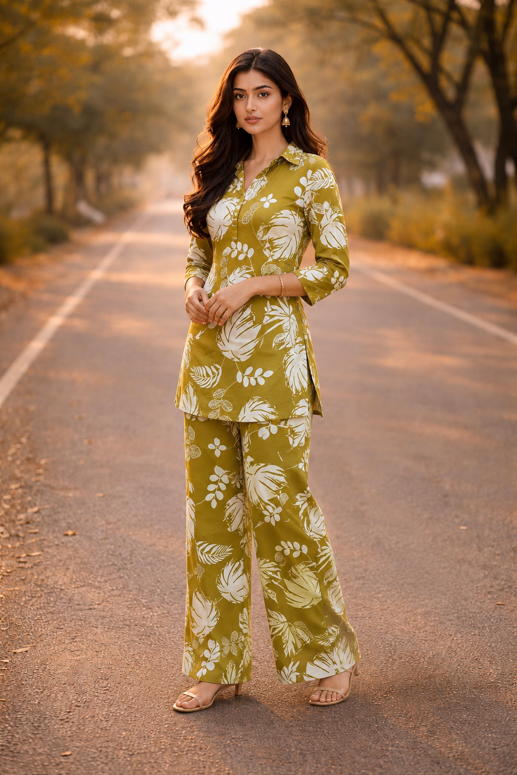 Olive Floral Cotton Co-Ord Set
