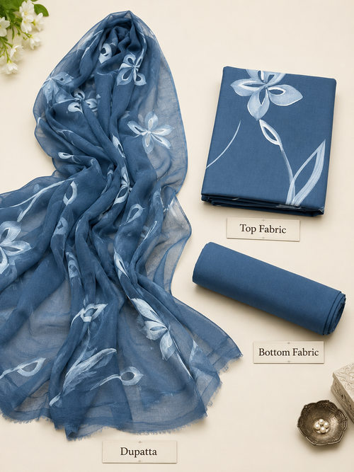 Blue Floral Cotton Suit Set