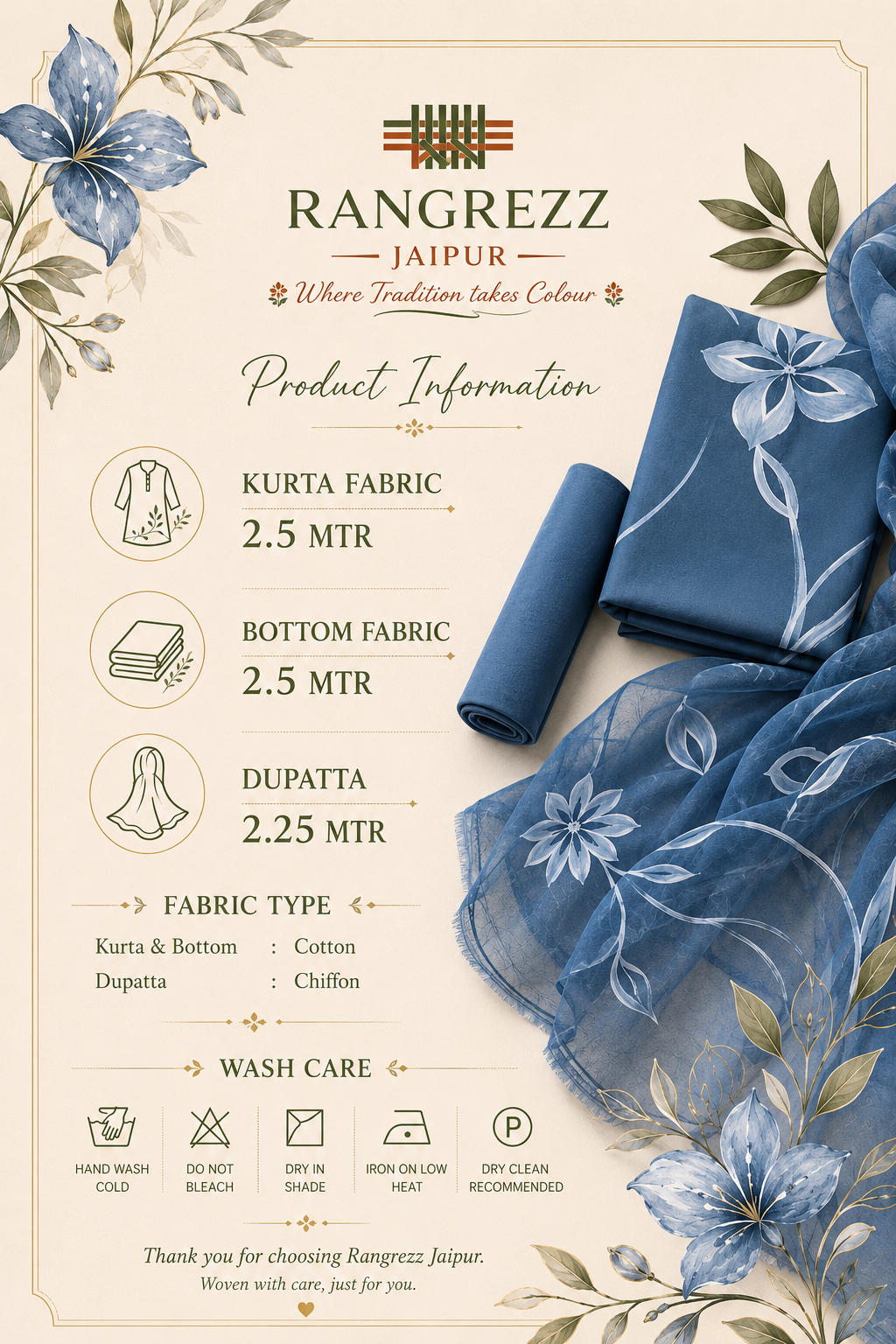 Blue Floral Cotton Suit Set