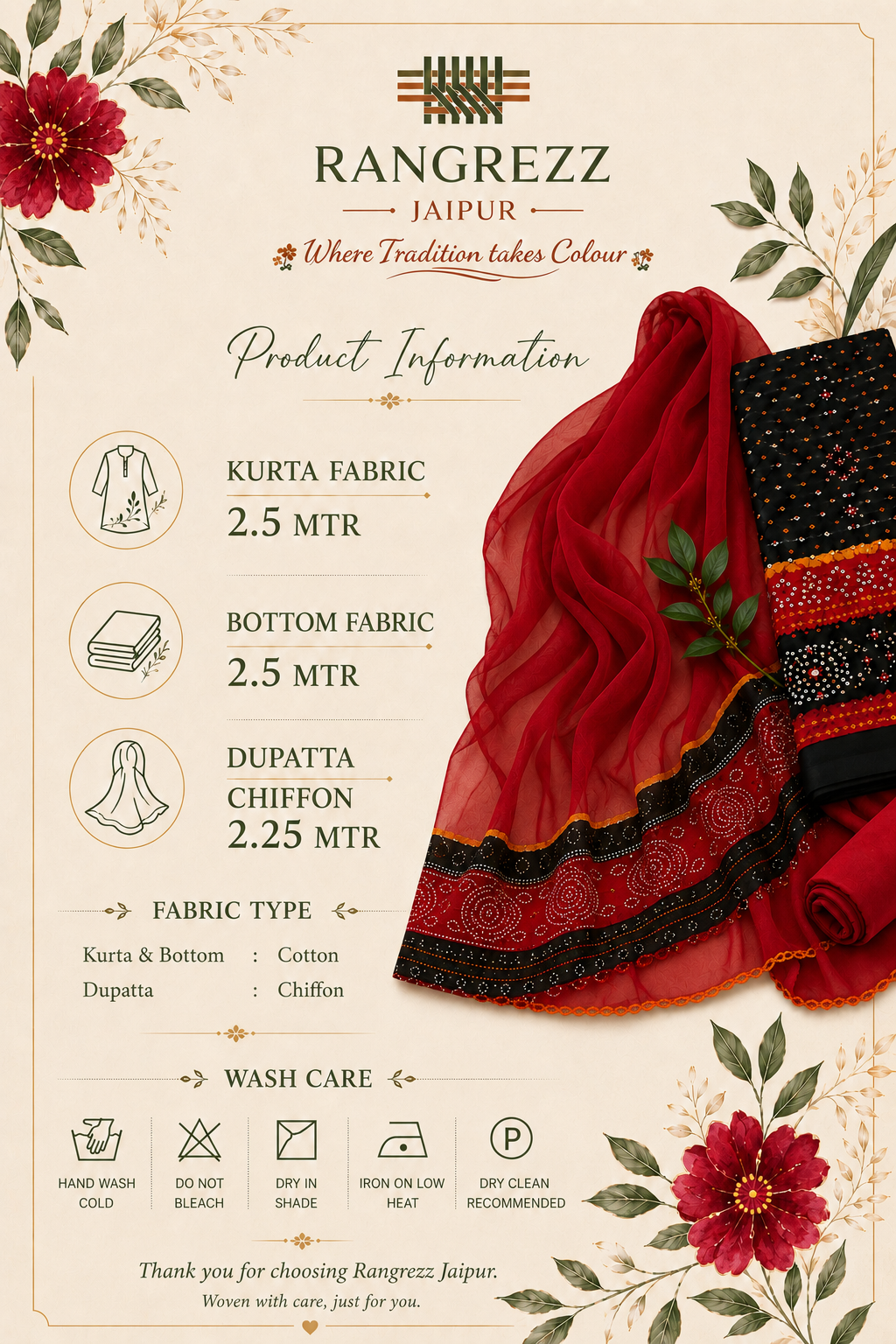 Bandhej Cotton Suit Set with Chiffon Dupatta