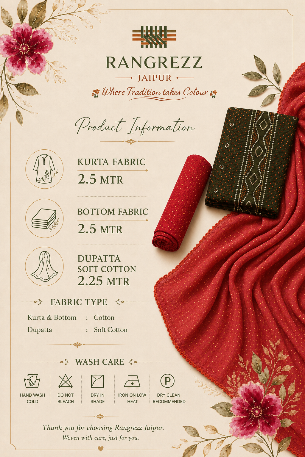 Bandhej Cotton Suit with Cotton Dupatta