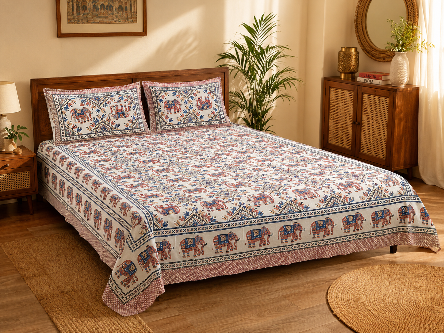 Elephant Print Cotton King Size Bedsheet (90*108)
