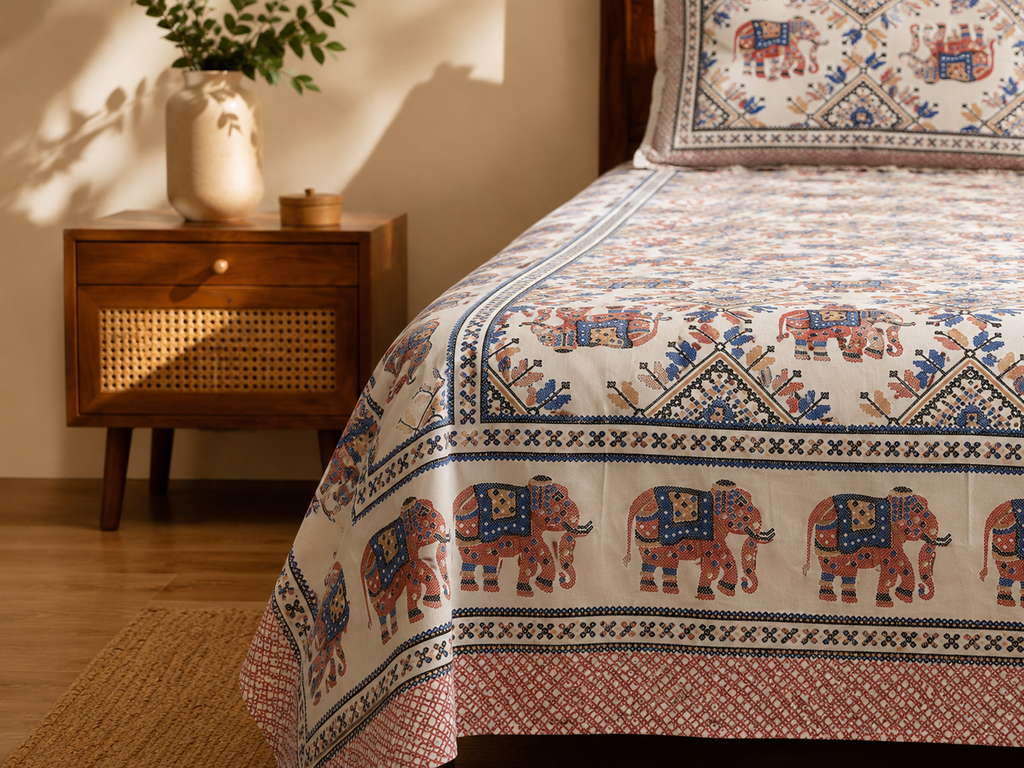 Elephant Print Cotton King Size Bedsheet (90*108)