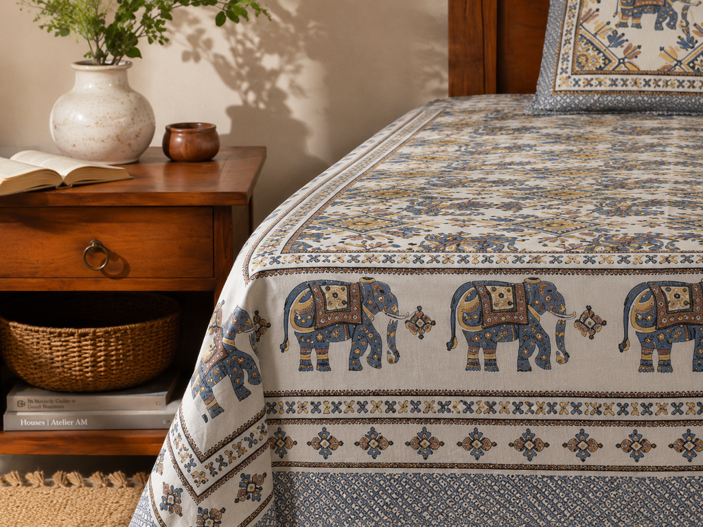 Elephant Print Cotton King Size Bedsheet (90*108)
