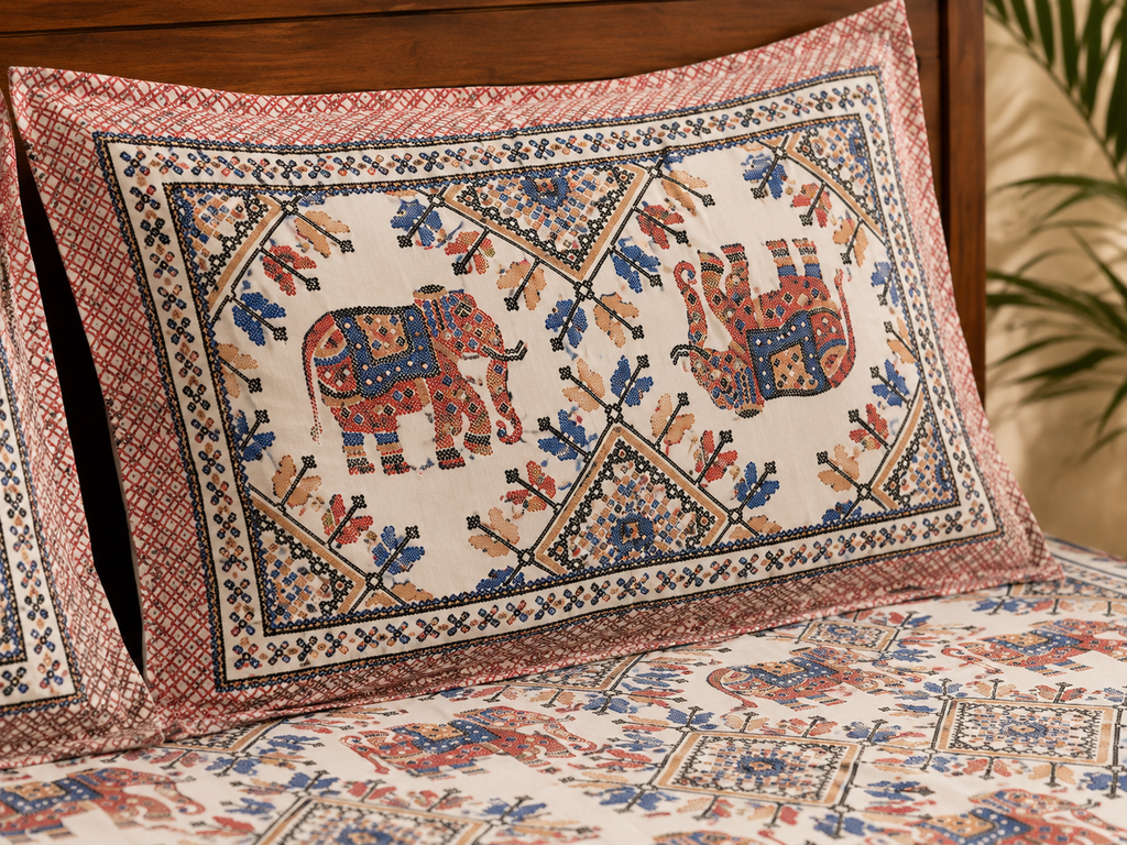 Elephant Print Cotton King Size Bedsheet (90*108)
