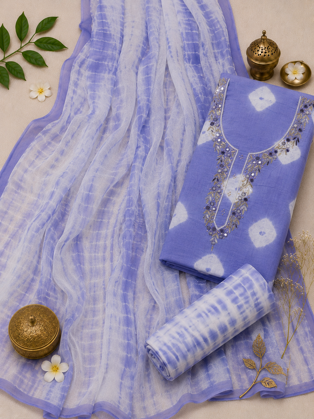 Neelambri Bandhej Unstitched Suit