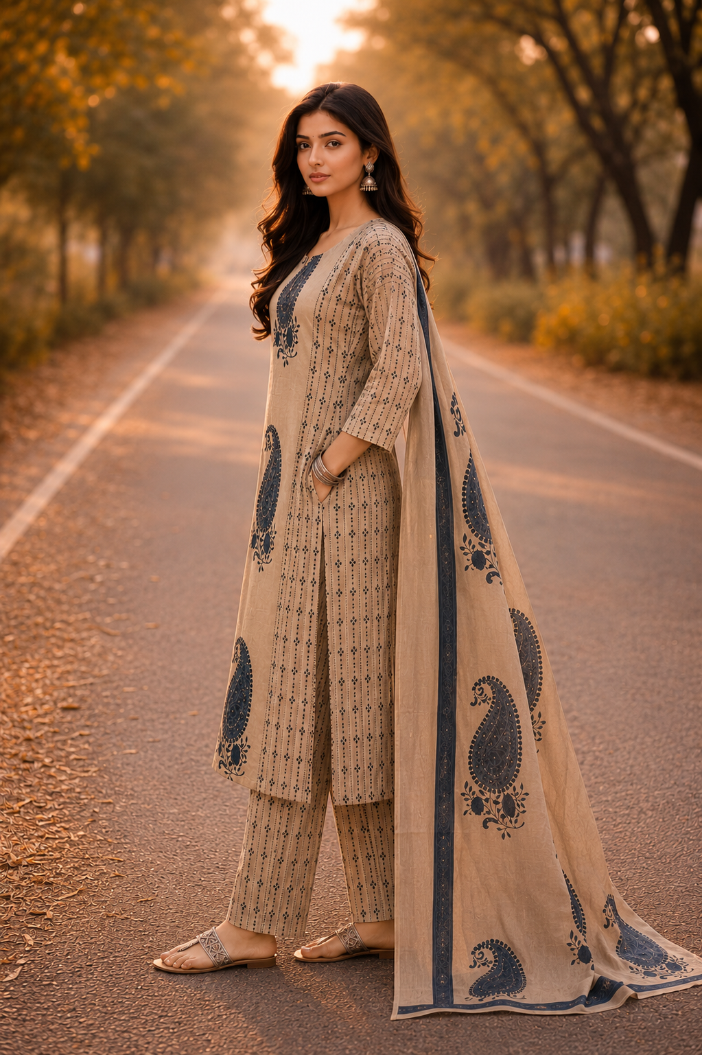 Paisley Print Cotton Suit Set