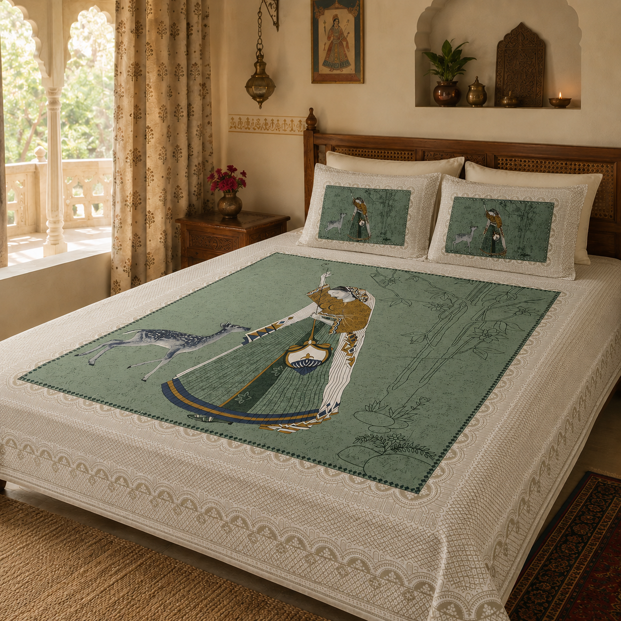 Jaipuri Print/Rajasthani Arts- Cotton King size Bedsheet (90x108 inch)