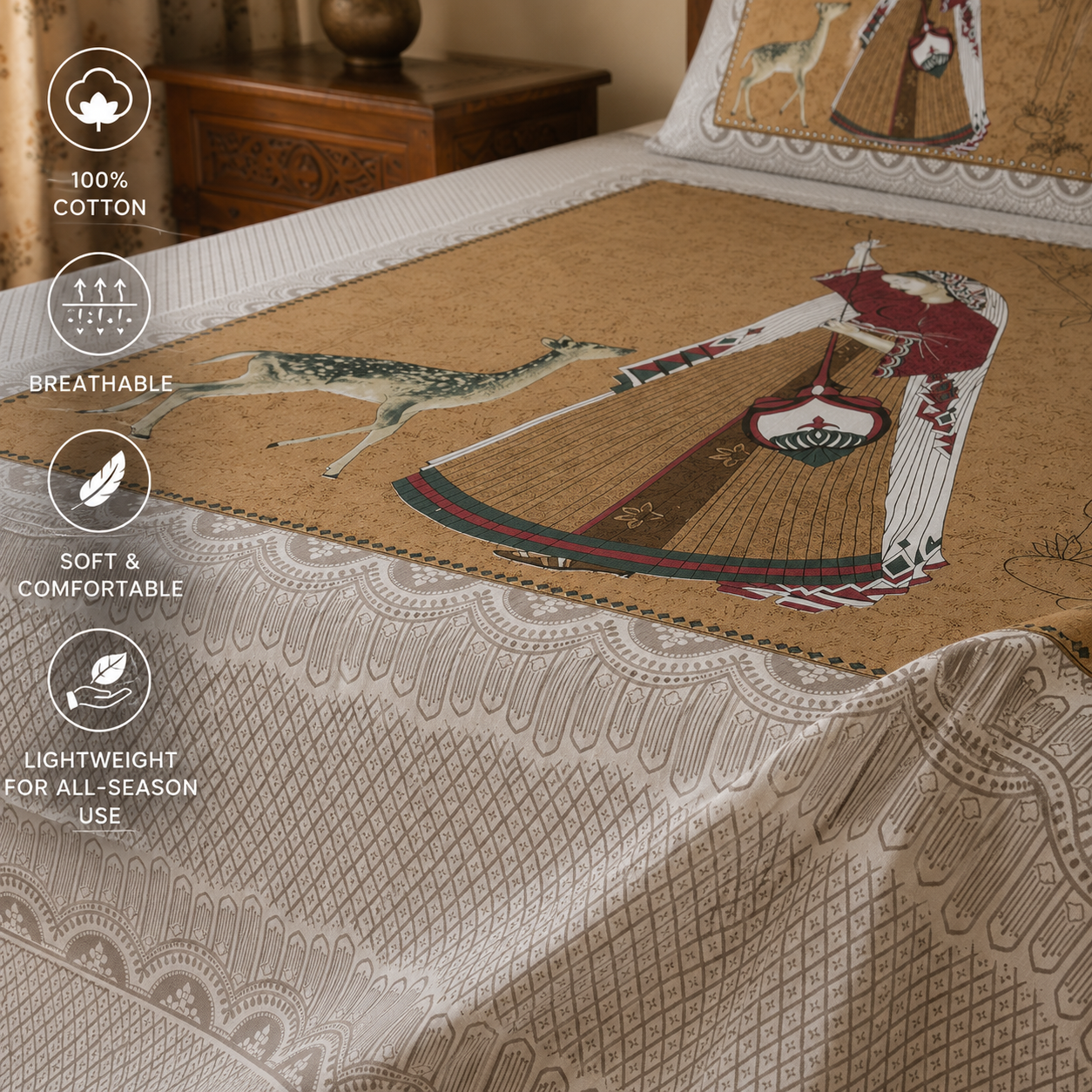 Jaipuri Print/Rajasthani Arts- Cotton King size Bedsheet (90x108 inch)