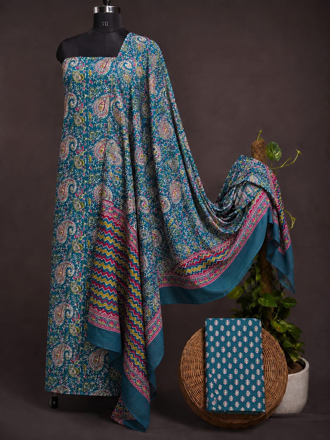 Premium Jaipuri print cotton suit with Mul cotton Dupatta