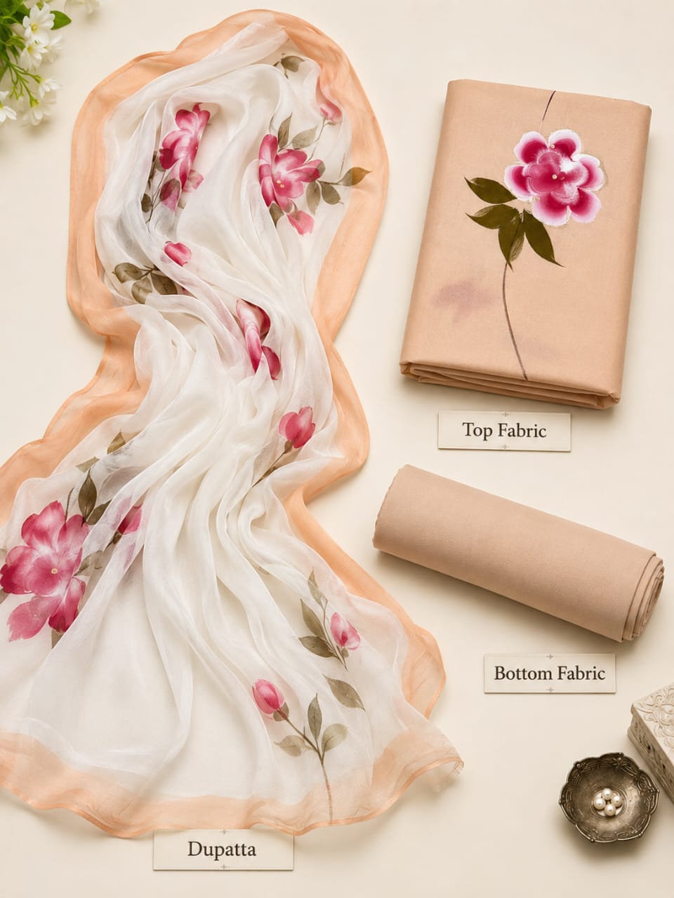 Brush Paint Cotton Suit with Chiffon Dupatta