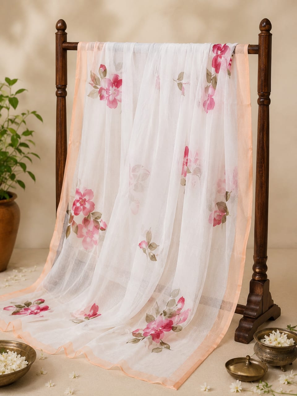 Brush Paint Cotton Suit with Chiffon Dupatta