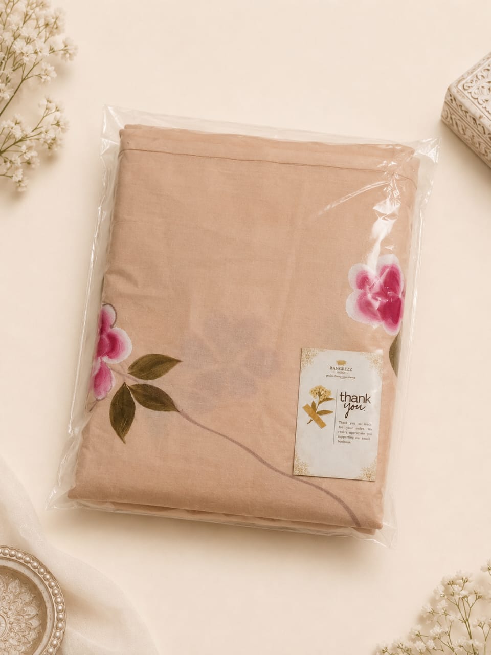 Brush Paint Cotton Suit with Chiffon Dupatta