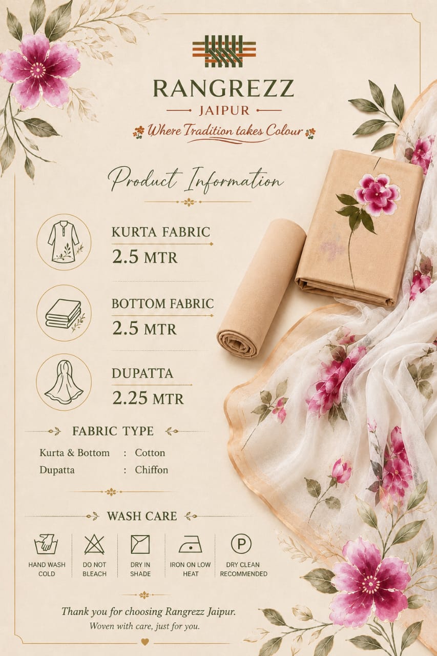 Brush Paint Cotton Suit with Chiffon Dupatta