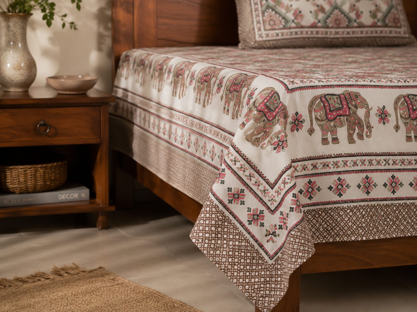Elephant Print Cotton King Size Bedsheet (90*108)