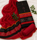 Bandhej Cotton Suit Set with Chiffon Dupatta