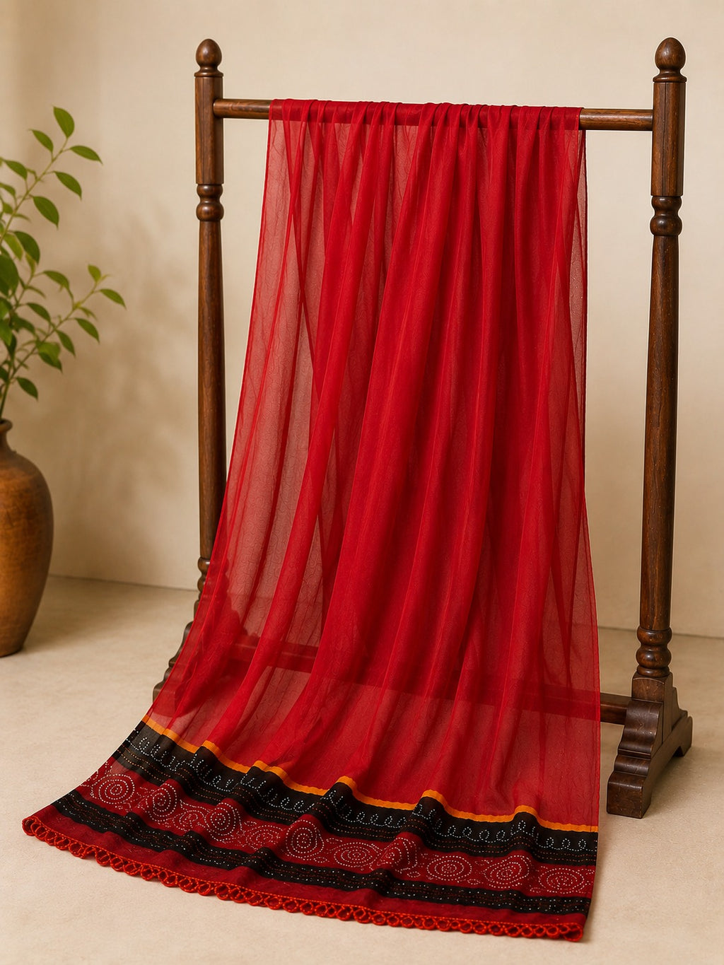 Bandhej Cotton Suit Set with Chiffon Dupatta