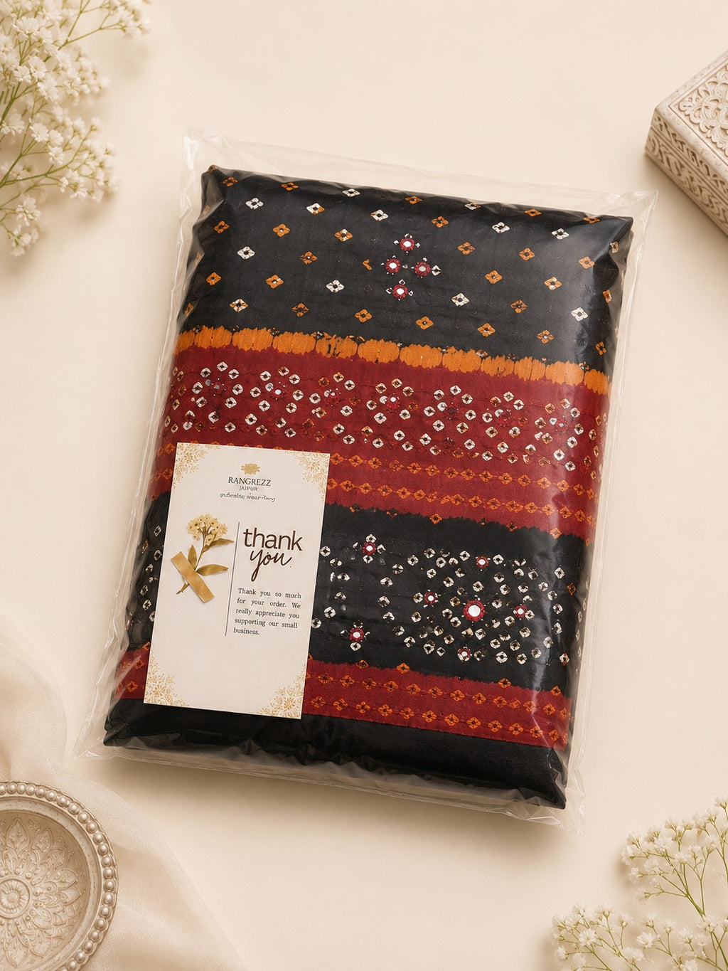 Bandhej Cotton Suit Set with Chiffon Dupatta