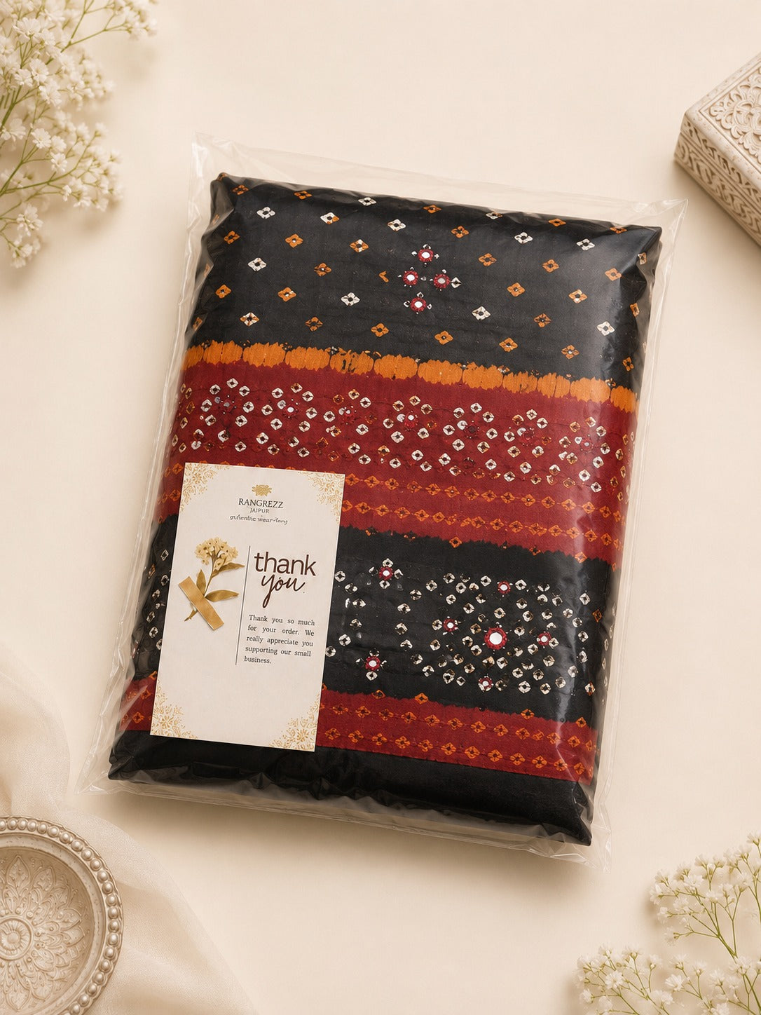 Bandhej Cotton Suit Set with Chiffon Dupatta