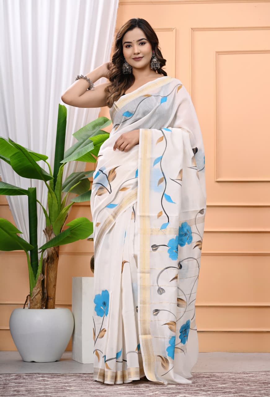 Maheshwari Silk Brush Painted Saree