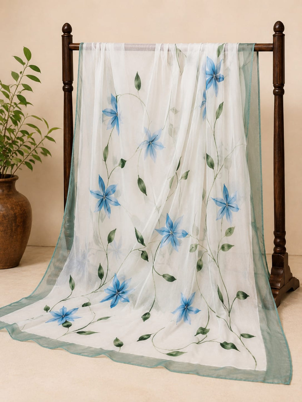 Brush Paint Cotton Suit with Chiffon Dupatta