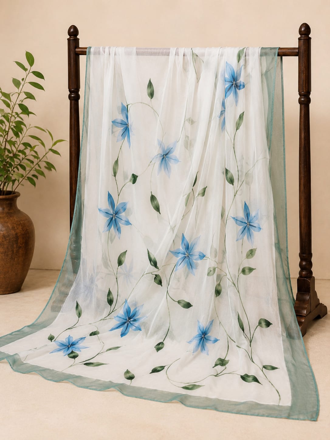 Brush Paint Cotton Suit with Chiffon Dupatta