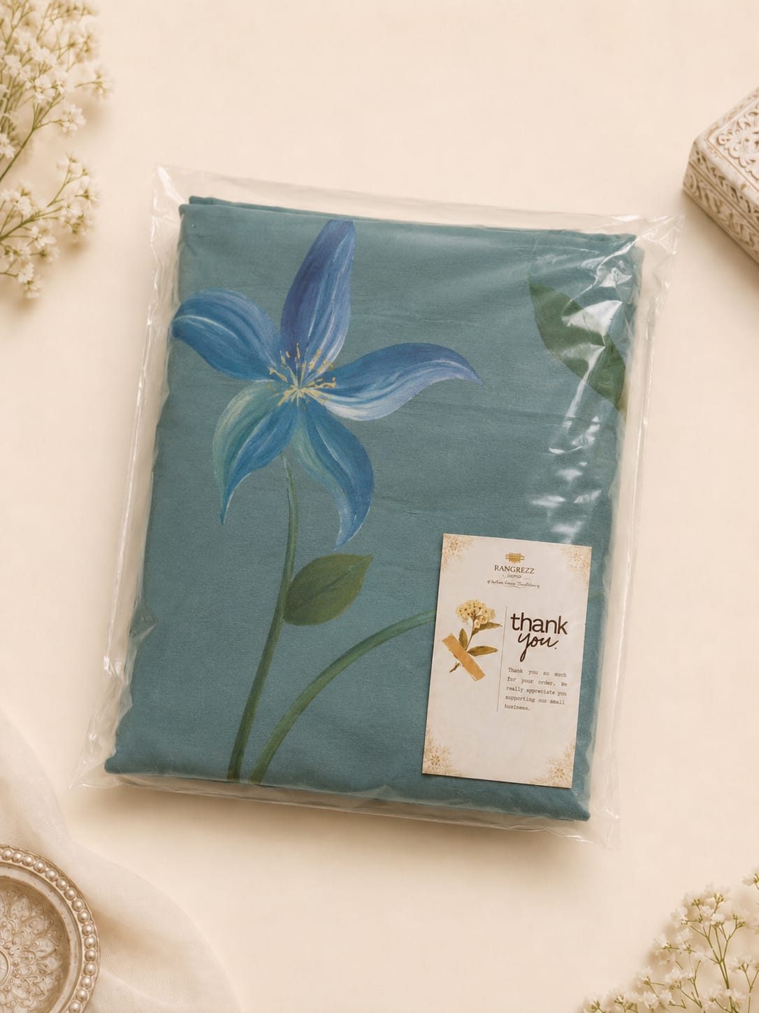 Brush Paint Cotton Suit with Chiffon Dupatta