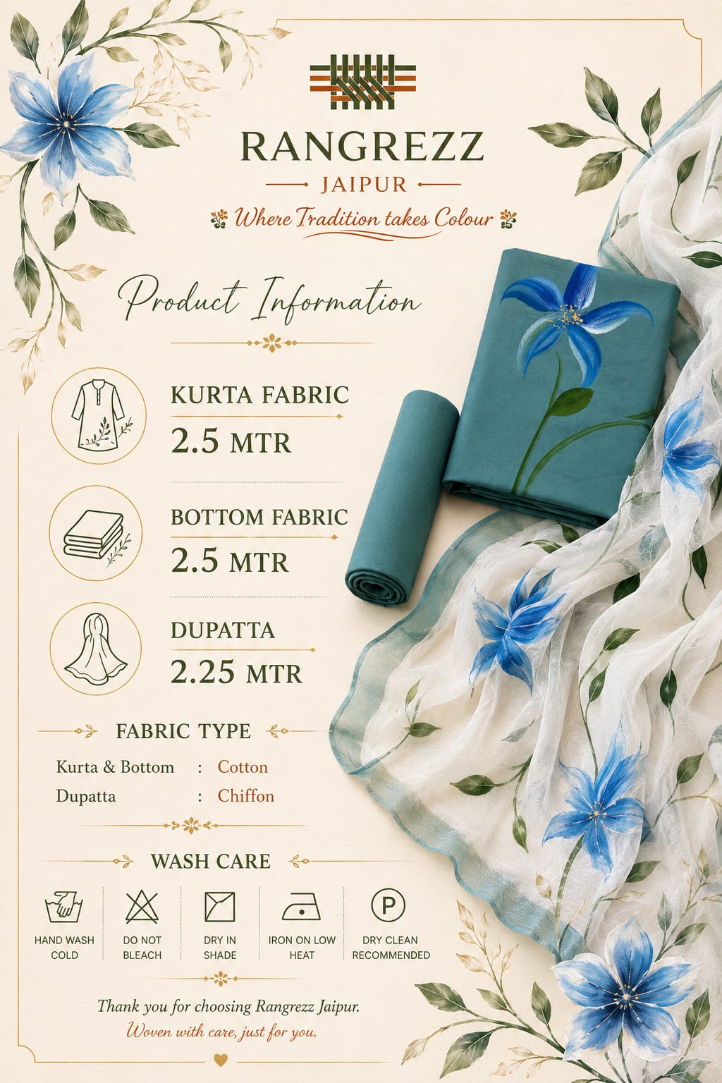Brush Paint Cotton Suit with Chiffon Dupatta