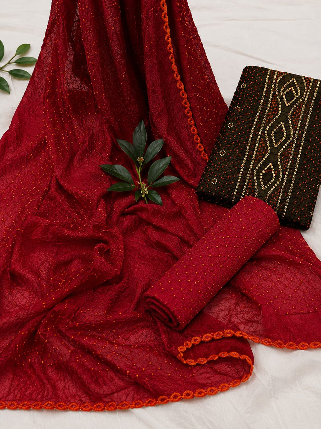 Bandhej Cotton Suit with Cotton Dupatta