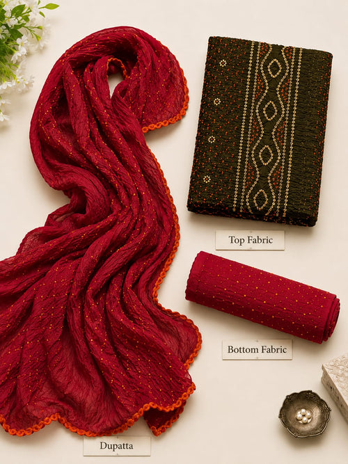 Bandhej Cotton Suit with Cotton Dupatta