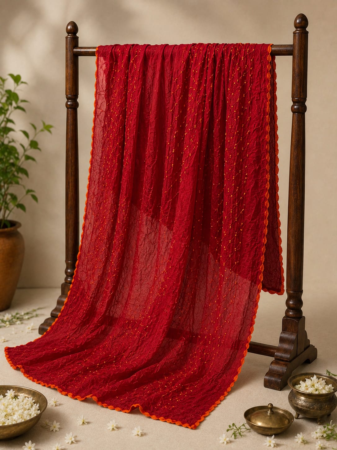Bandhej Cotton Suit with Cotton Dupatta